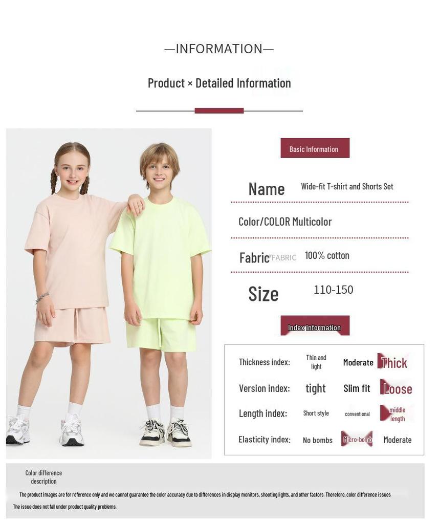LVLV American Brand Trendy 275g Pure Cotton Loose T-shirt and Sports Shorts Set for Men, Women, and Kids.
