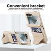 For Samsung Galaxy Z Flip5 5G Case Kickstand Leather+PC Folding Phone Cover with HD Screen Protector/Straps