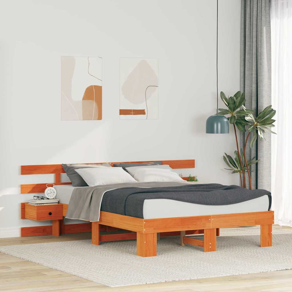 Bed Frame with Headboard Brown 120 x 190 cm Solid Pine Wood