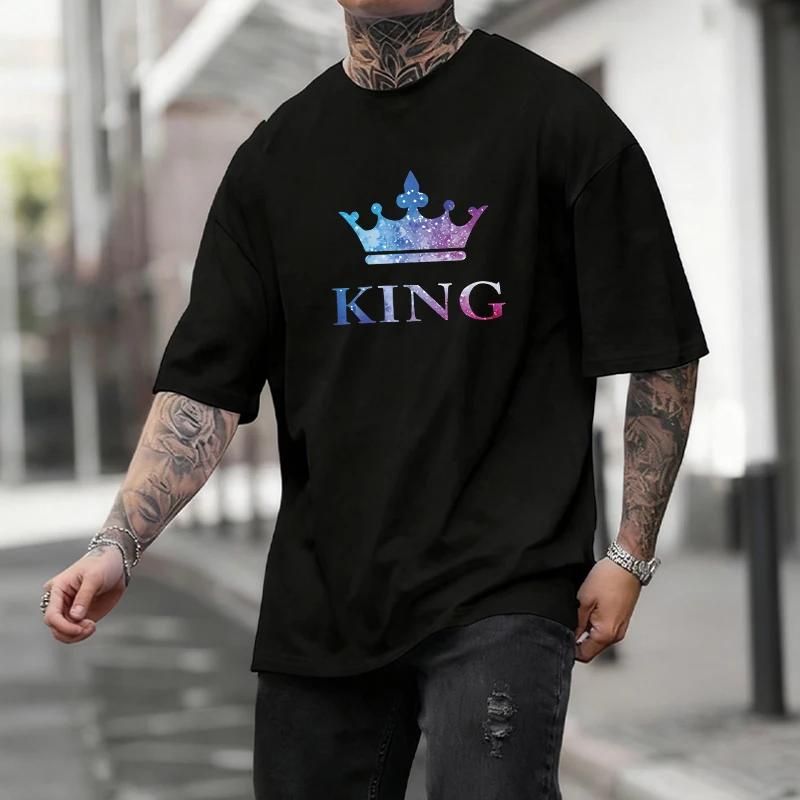 Loose Unisexs Tshirt Color King Print Casual Cotton Short Sleeve Outdoors Sports Jogging Tees Daily Street Quality Tshirt Summer