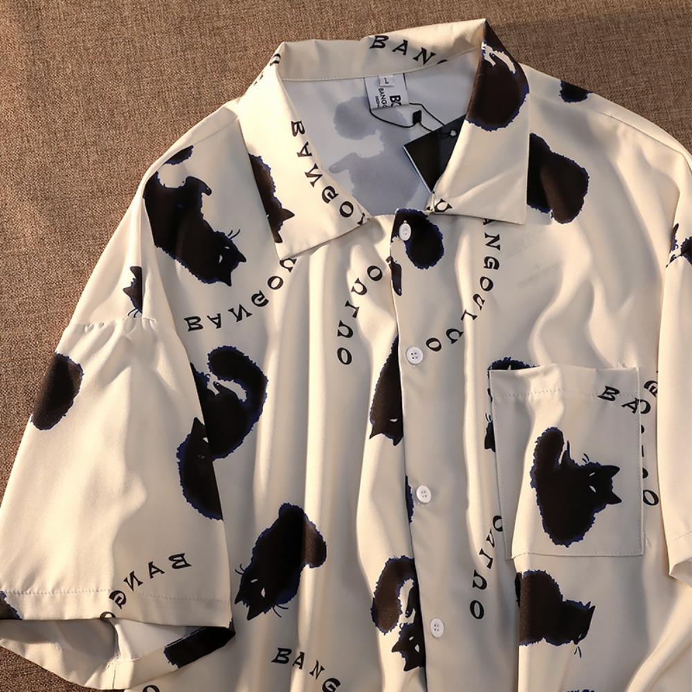 Printed Shirt Men's Short Sleeved Summer Loose Design Sense American Street Shirt Ins Trendy Casual