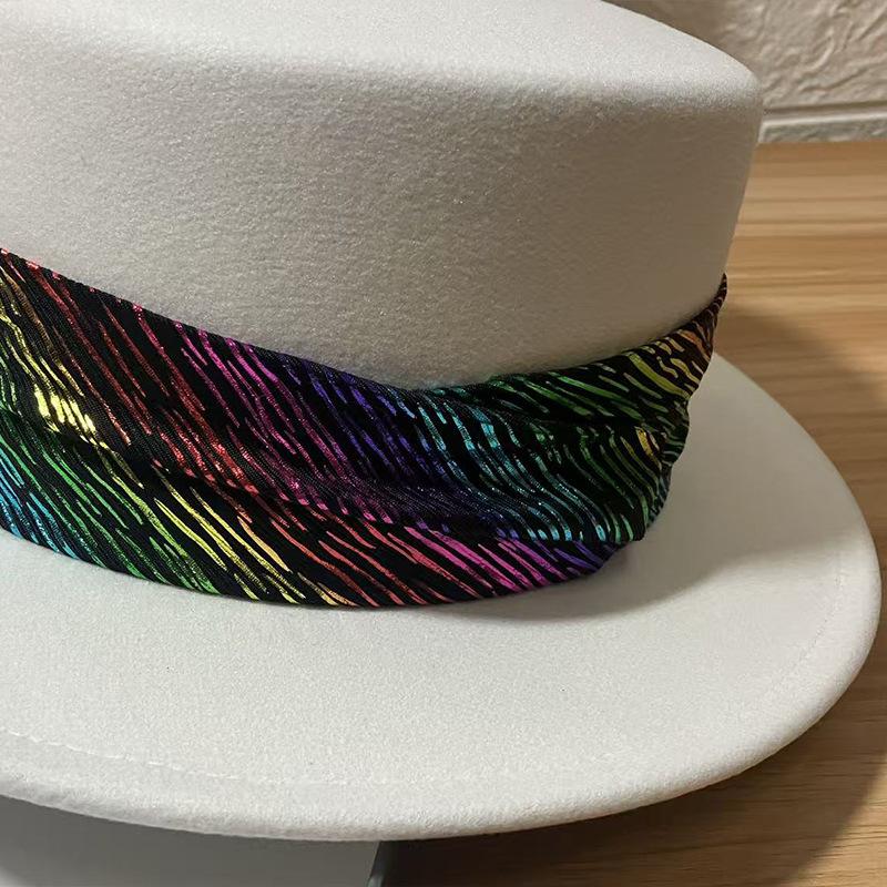 Flat Top Hat Women's Autumn and Winter New French Retro Imitation Wool Celebrity British Style Flat Brim Big Edge Hat Hepburn Hat