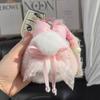 Real Rex Rabbit Fur Bow Knot Keyring Pendant Plush Doll for Bags and Cars