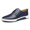 Men's British Style Summer Leather Shoes: Hollow Design, Large Size, Round Toe for Casual and Business Wear.