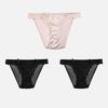 CINOON 3Pcs/Lot Women's Satin Sexy Briefs Lace‑Trim Mesh Spliced Panties Bow‑decor Solid‑Color Hollow‑out Bikini Briefs