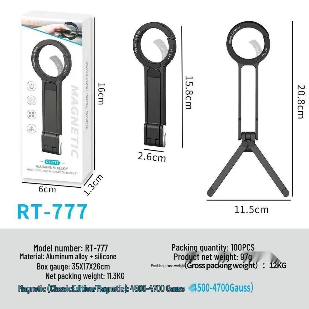 Multifunkční magnetický držák na telefon se skládacím kovovým stativem a karabinou