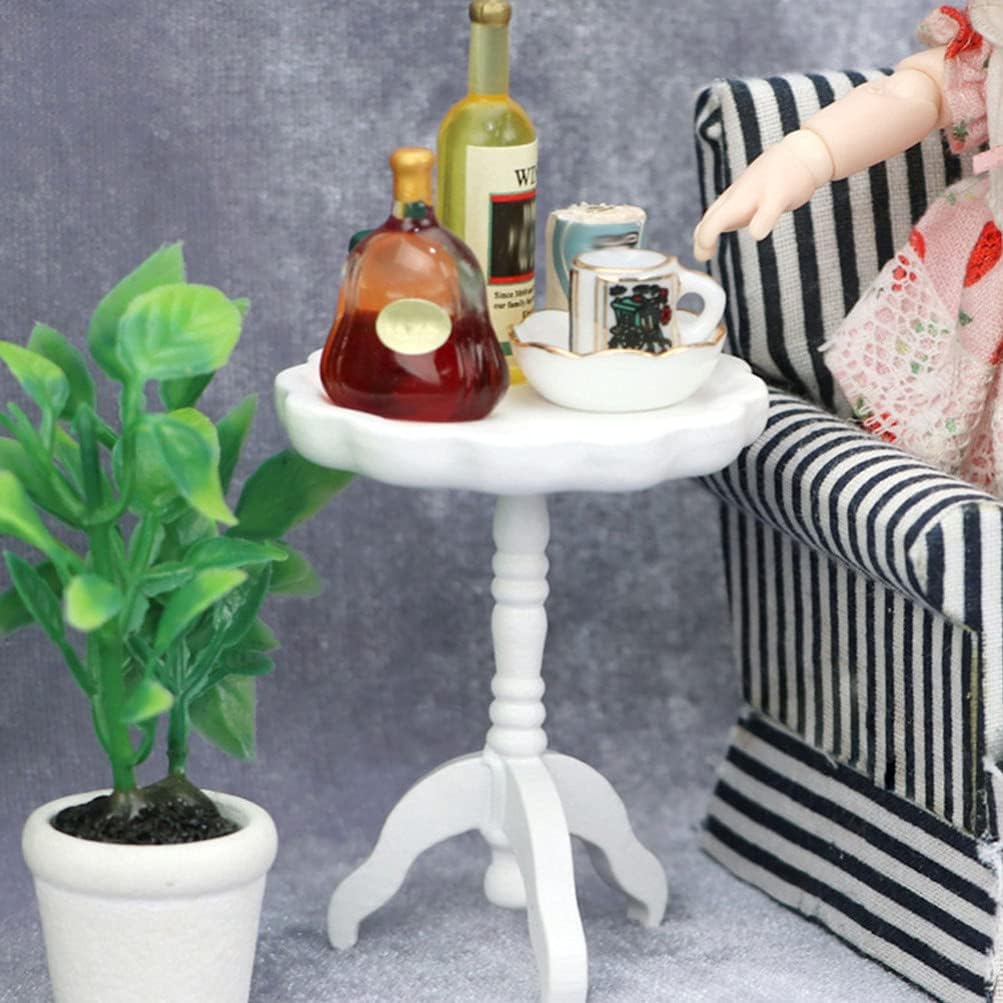 Mini Dollhouse Yan Sehpa Yuvarlak Yan Sehpa Model Ölçek 1/12 Ahşap Mini Ev Mobilyası Çocuk Odası Sahne Dekorasyonu İçin Rol Yapma Oyuncağı