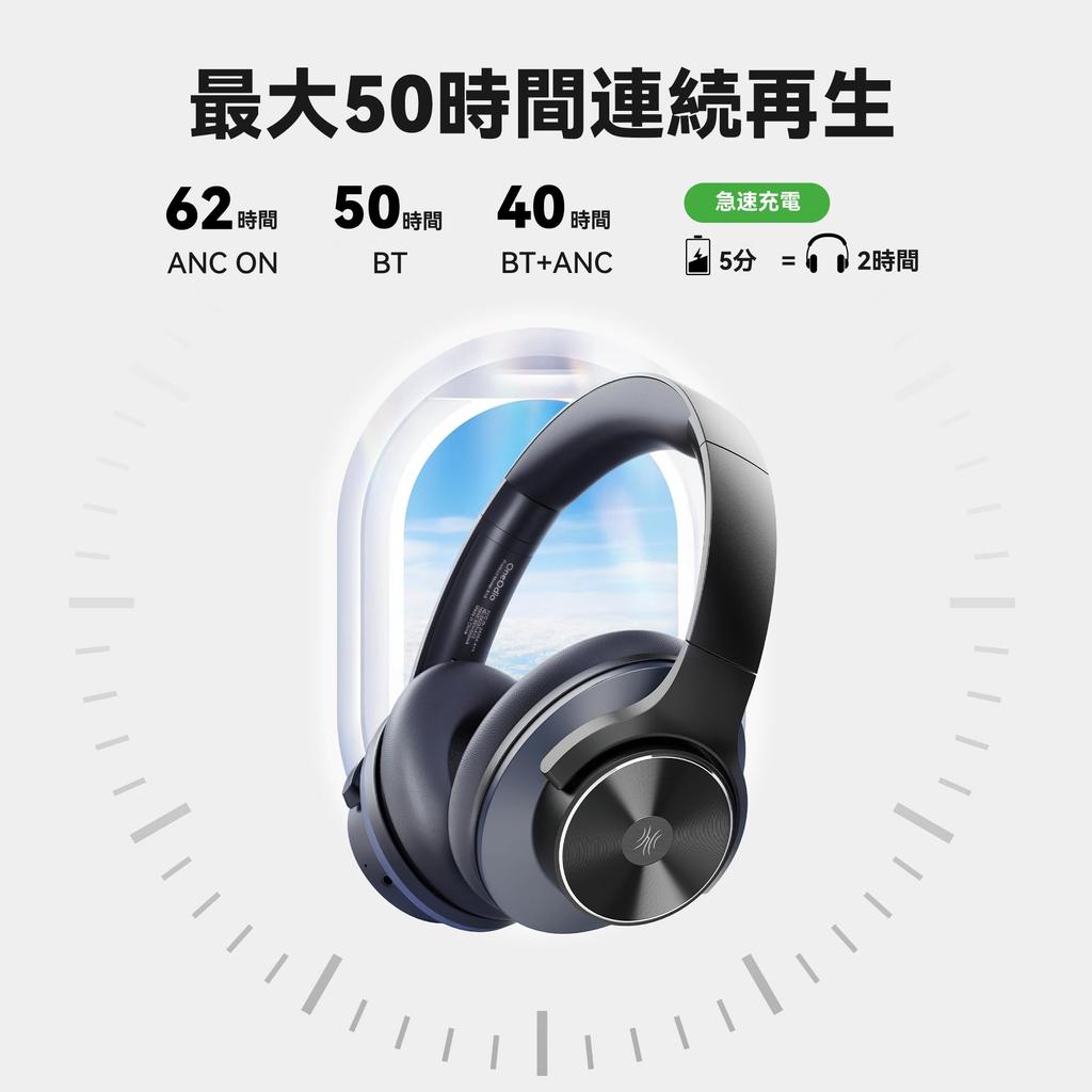 OneOdio A10 Wireless 50 Hours Bluetooth Headphones with Fast Foldable Headphones, Playtime, 5.2, Over-Ear Mic, Charging,