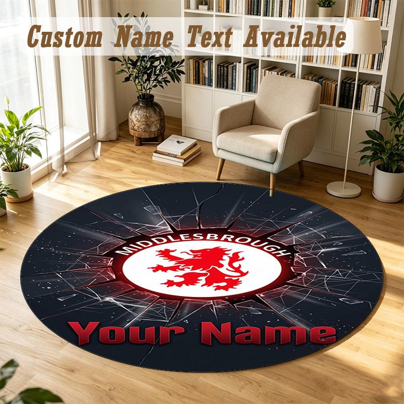 Round Rug Custom NameMiddlesbrough FC Pattern Non Slip Carpet Home Floor Decor