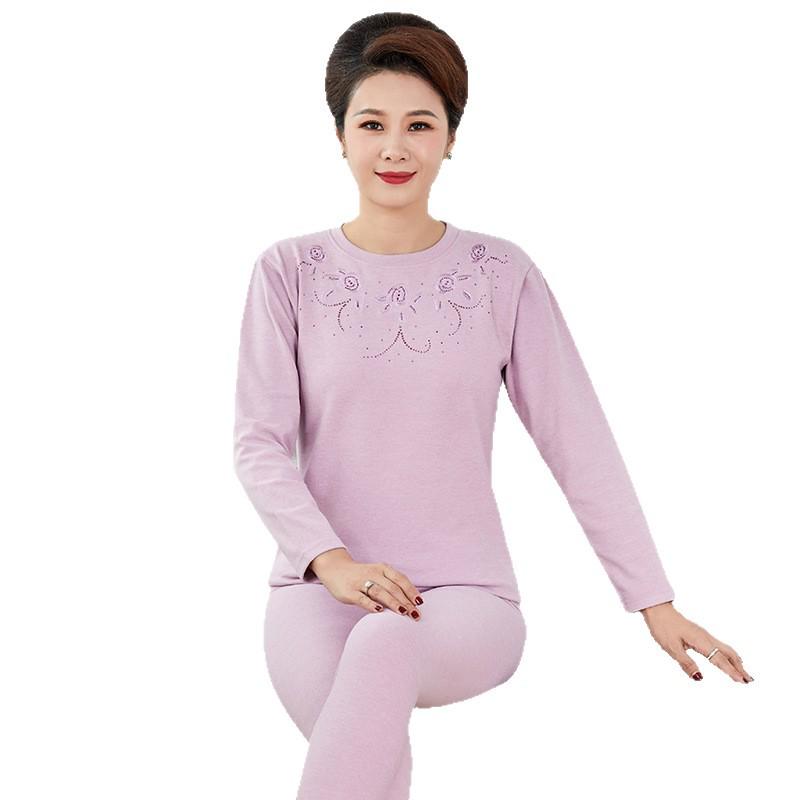Plus-Size Seamless Thermal Underwear Set for Middle-Aged and Elderly Women - Fleece-Lined for Autumn Comfort