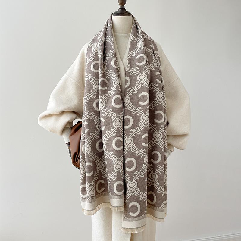 Winter Christmas Wind Letter Simple Fashion American Imitation Cashmere Women's Warm Scarf High-end Air Conditioner Shawl Scarf