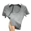Pure Desire Chic U-Neck Navel-Exposing T-Shirt - Sexy, Tight, Elastic Short-Sleeve Top for Women