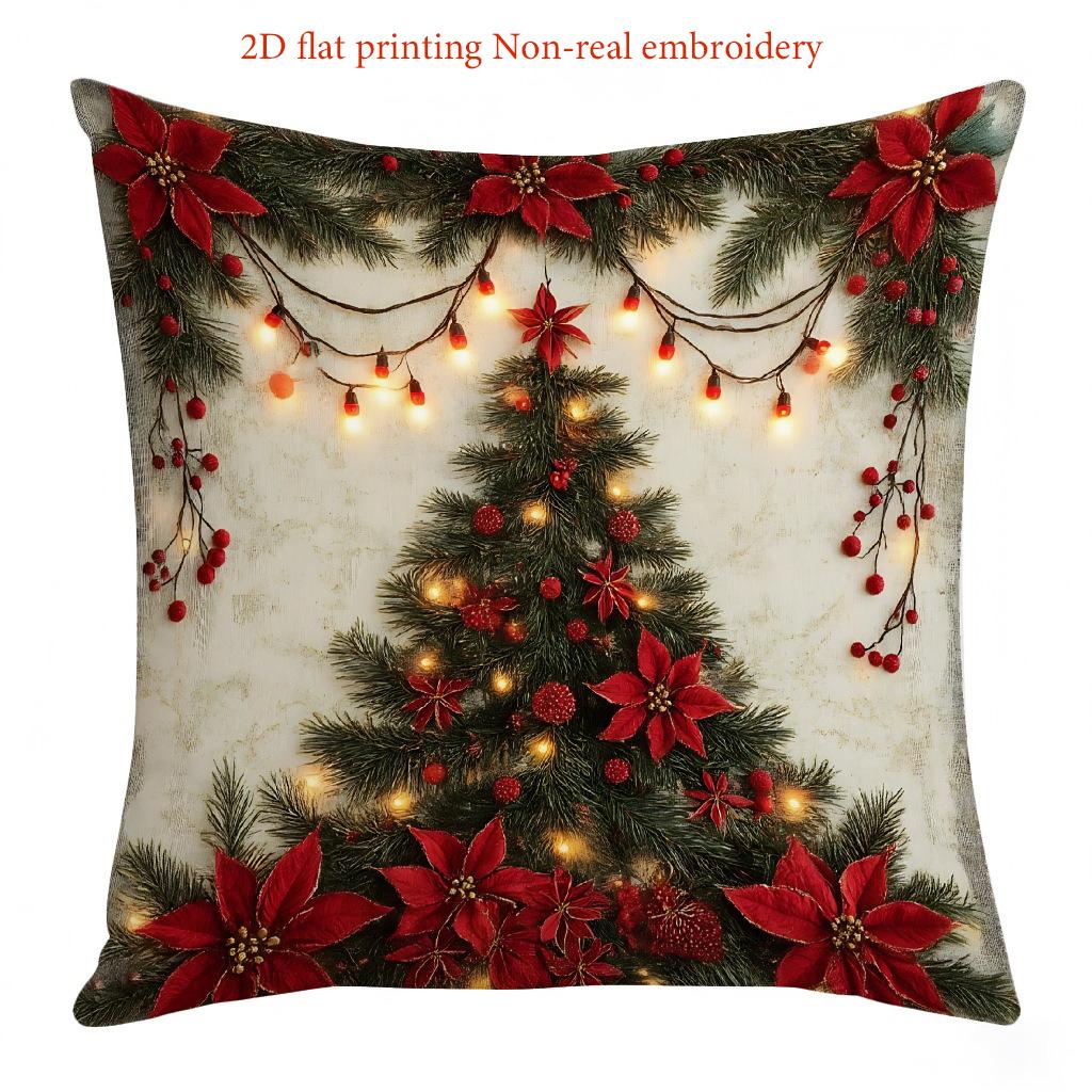 Christmas Cushions with Santa Snowman Deer Tree 2D Flat Printing Polyester Pillowcase, Sofa  Cushion Cov Headboard Pillow