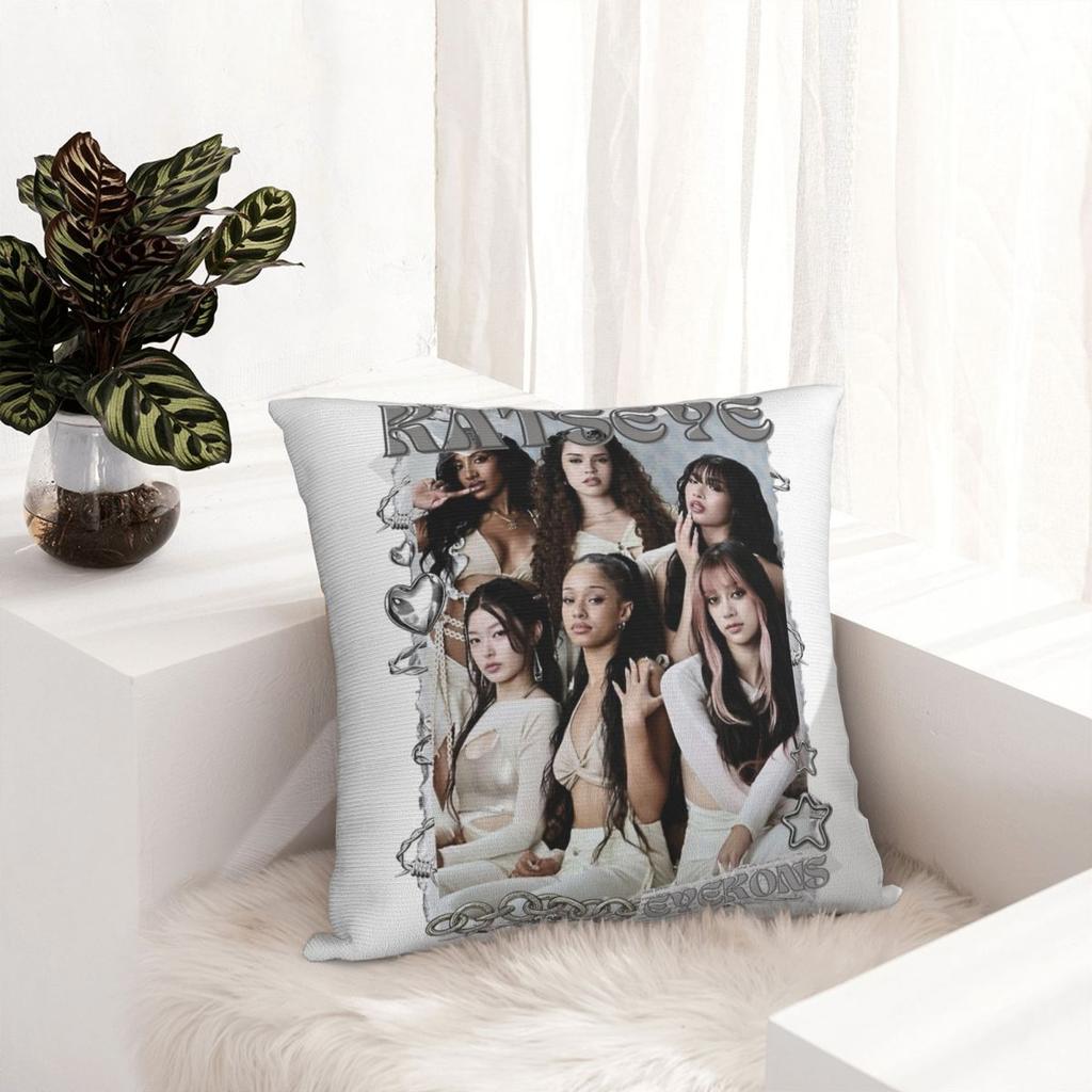 Katseye Kpop Style Y2K Gruppenkissenbezug Weicher Polyester-Kissenbezug Dekor Kissenbezug für Sofakissen Zuhause Quadratisch 45x45cm