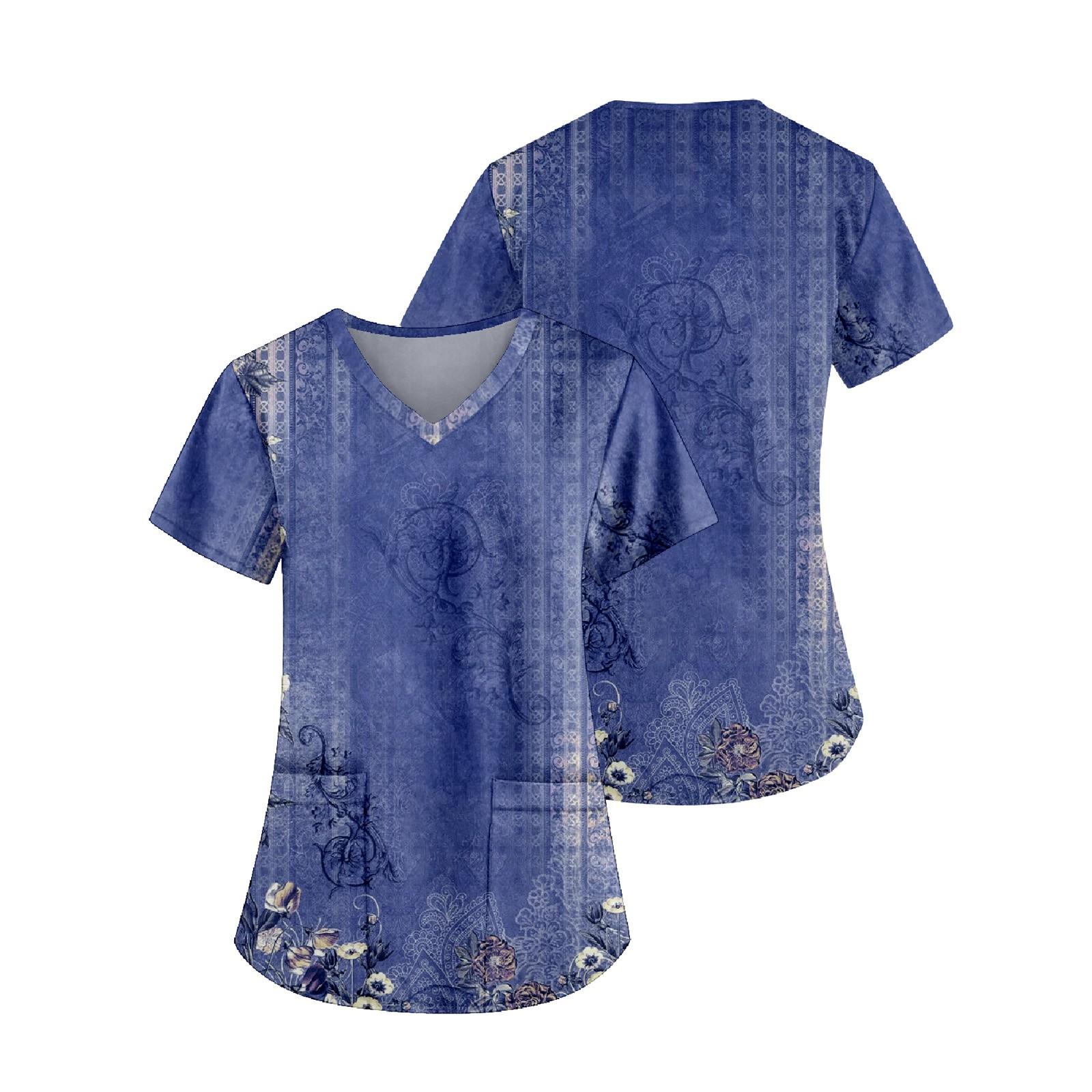 Женская модная рабочая форма с принтом и карманной футболкой с коротким рукавом XXXL