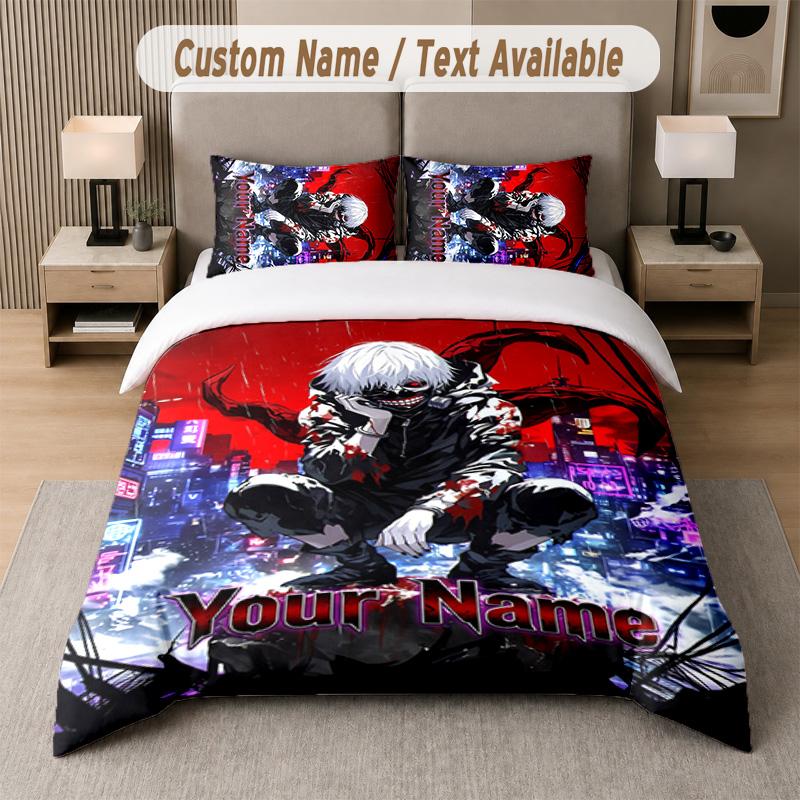 Tokyo Ghoul 3Pcs Bedding Set, Personalized Custom Name Text, 1 Duvet Cover & 2 Pillowcases For Bedroom
