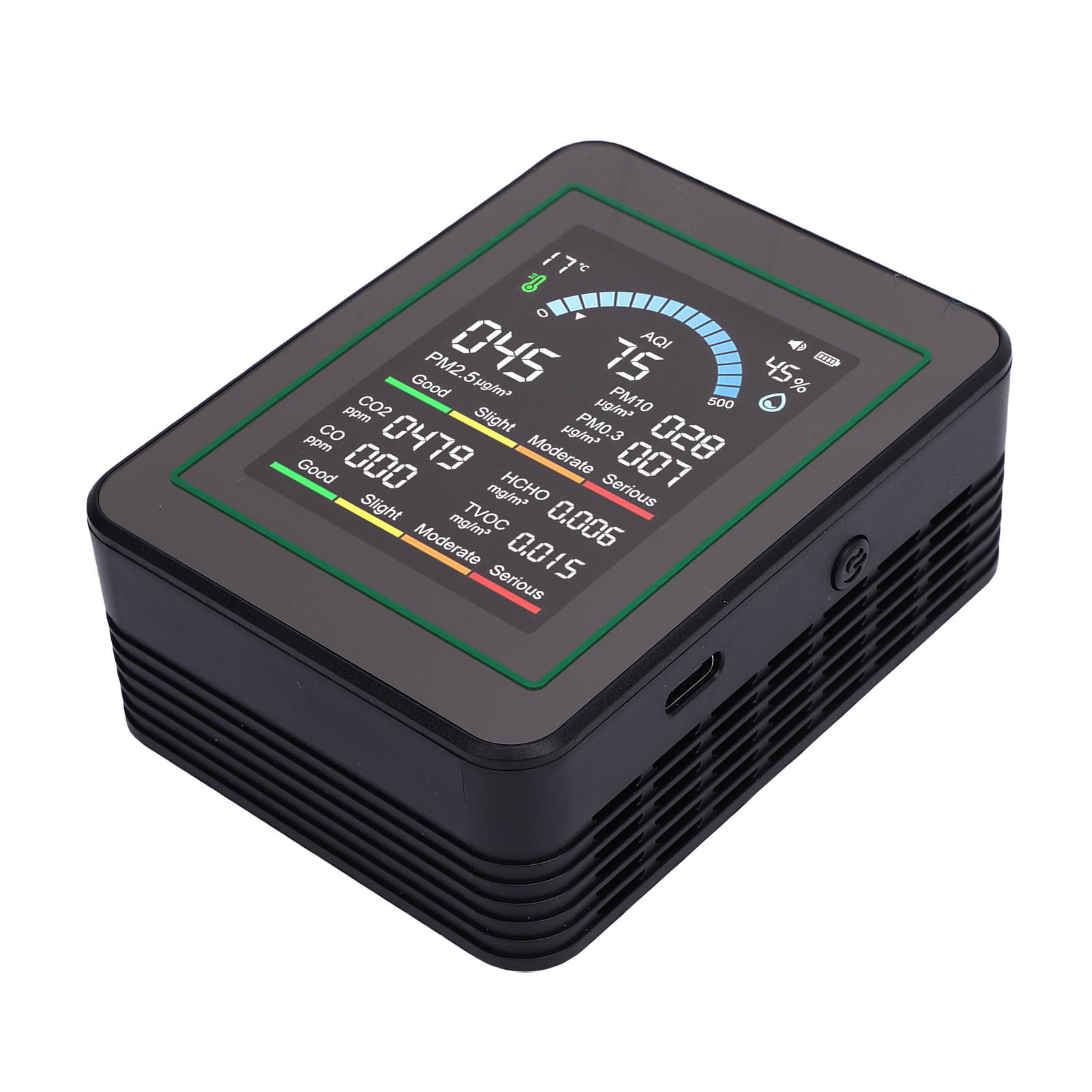 Détecteur HCHO 10 en 1, Hygromètre et Thermomètre Portables avec Écran Couleur pour Maison, , Véhicule, Détection PM0.3 PM2.5 PM10 CO2 CO TVOC