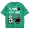 Japan Comics Ninja Sushi Printed Washed T-Shirts Mens Cotton Oversize T Shirt Basic O-Neck Short Sleeve Tops Summer Clothes