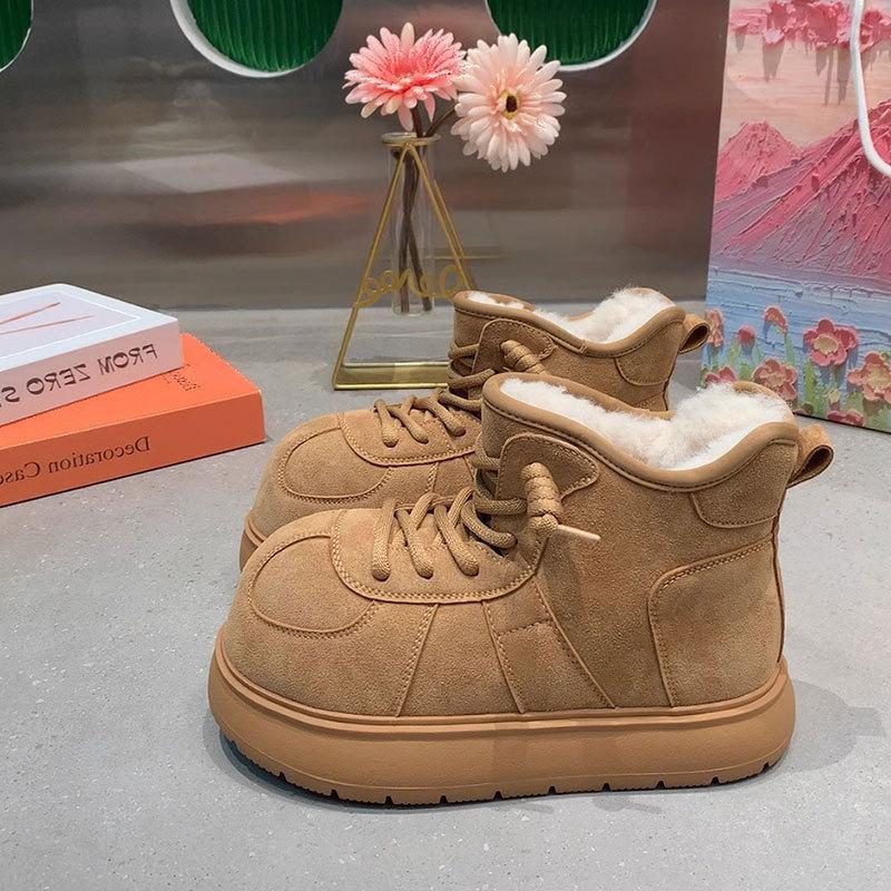 Frosted outdoor cold-resistant velvet thickened large cotton shoes 2025 winter new big head ugly thick-soled snow boots women's