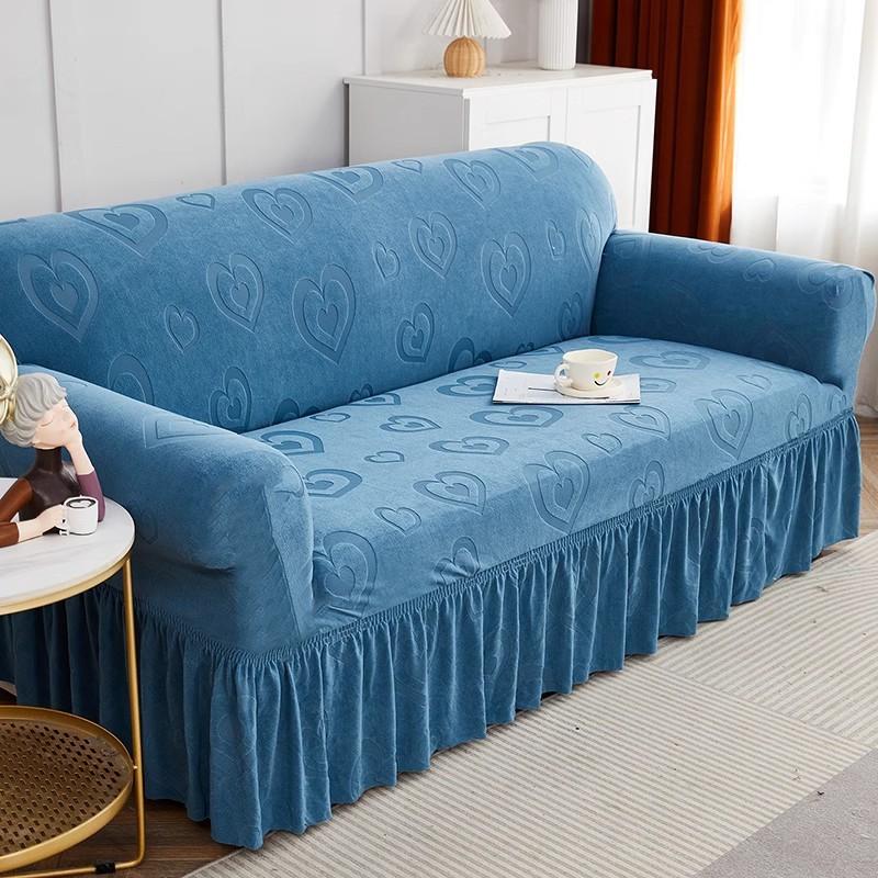 Skirt Sofa Cover All-Inclusive Universal Four-Season Universal Anti-Cat Scratch Straight Row Three-Person Sofa Cover Cloth