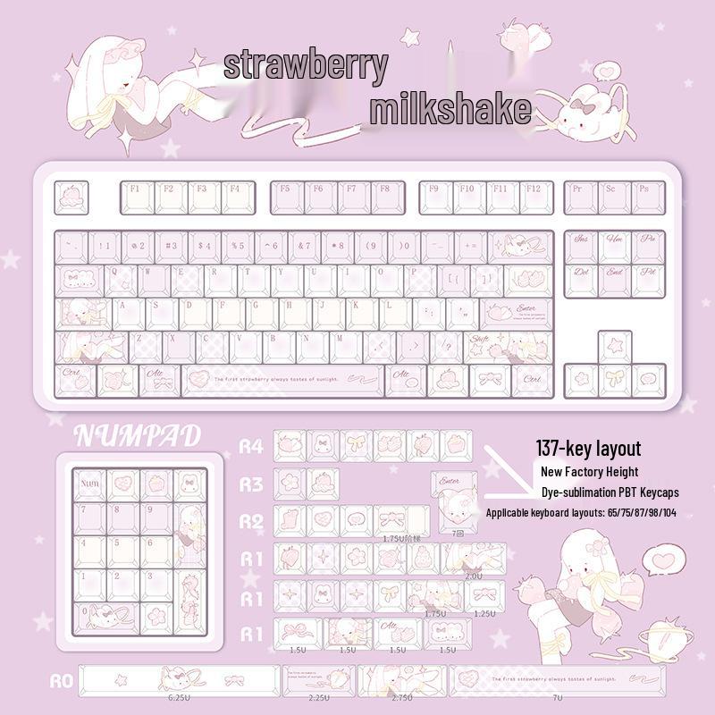 Strawberry Milkshake Pink Cute Girly Keycaps - High-Quality Dye-Sublimation for Mechanical Keyboards