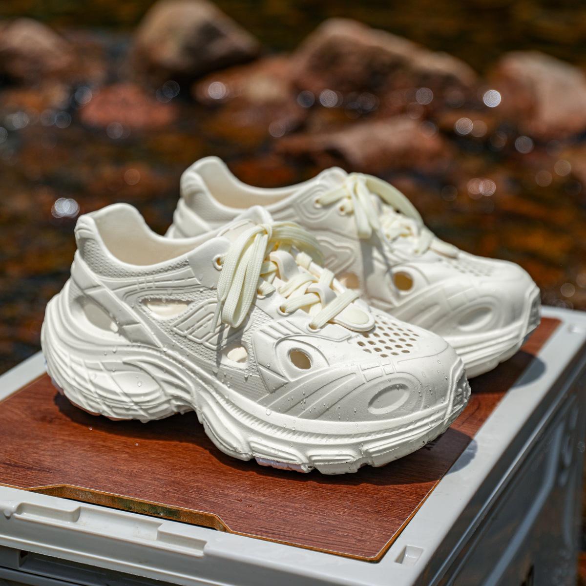 

Летние мужские кроссовки EVA пляжные толстая подошва дырки обувь модные удобные нескользящие дышащие быстросохнущие женские кроссовки 44 белый