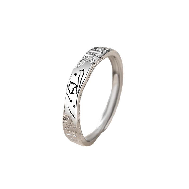 Kleiner Prinz & Rose Sterling Silber 999 Partnerringe - Koreanischer Stil, Hochwertige gehammerte Textur, Verstellbar.