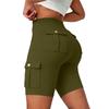 Damen Yoga-Shorts mit Taschen - Atmungsaktive Knopfleiste Hoher Bund Trainingshose