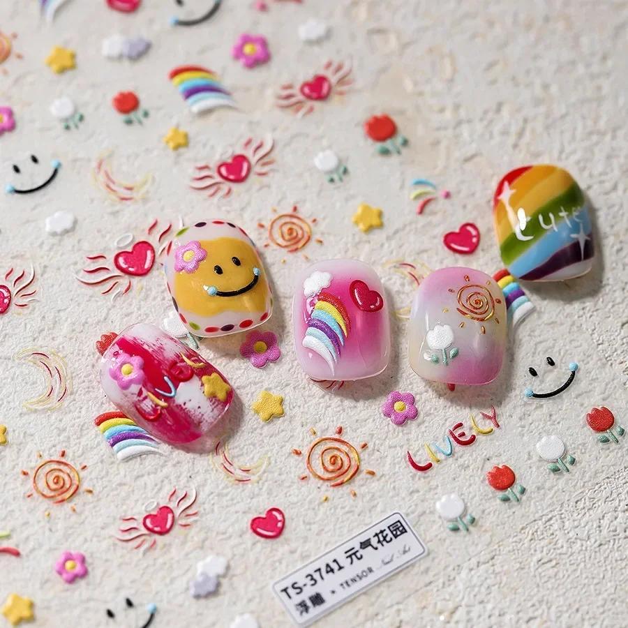 Fruit Strawberry Apple Cherry Colorful Candy Cute Rabbit Paw Popsicle Jelly 5D Nail Art Sticker Self Adhesive Manicure Decal DIY