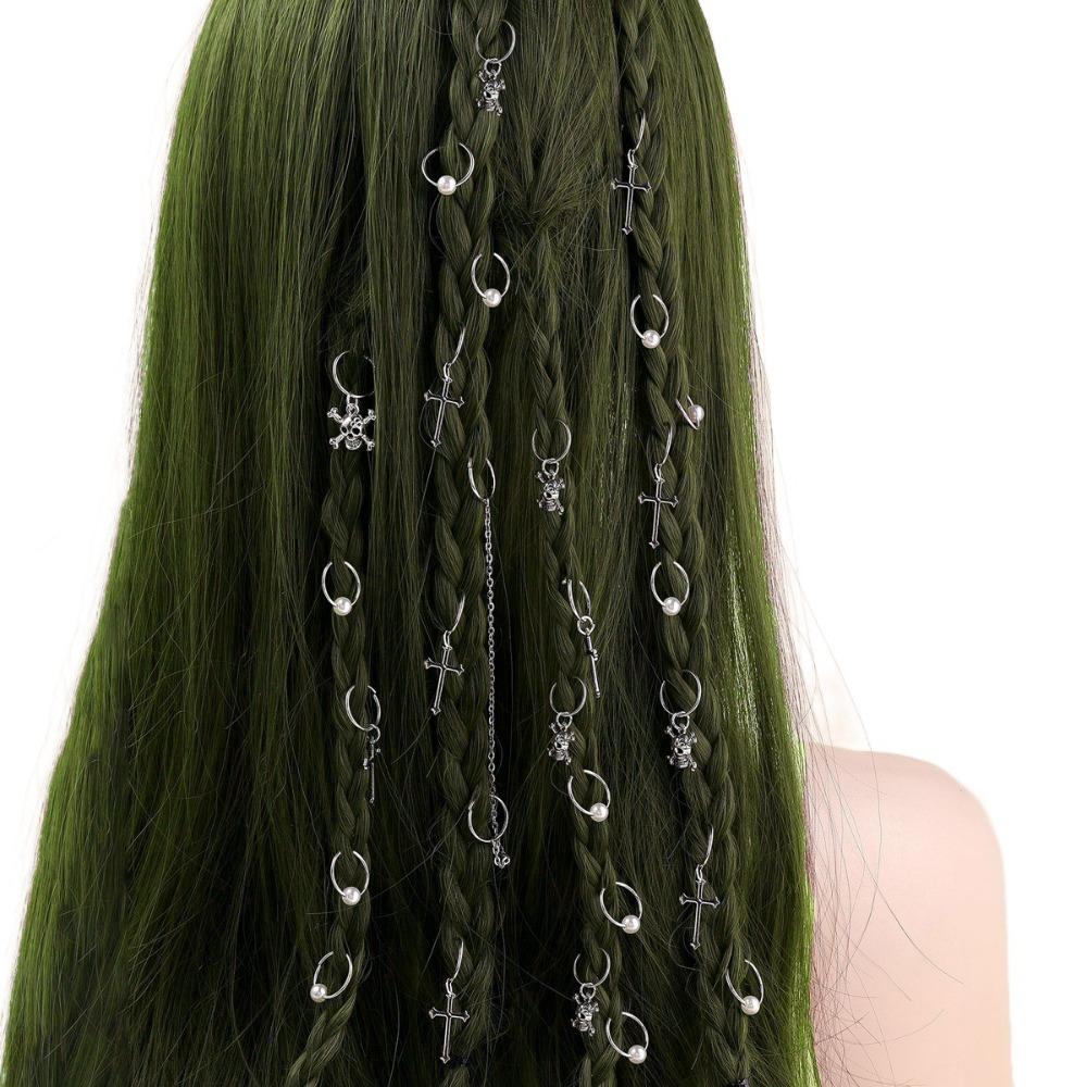 13pcs Metal Cuff Clips Dreadlocks Beads Cross Skull Hair Braid Tubes Mixed Hair Rings Set Decor