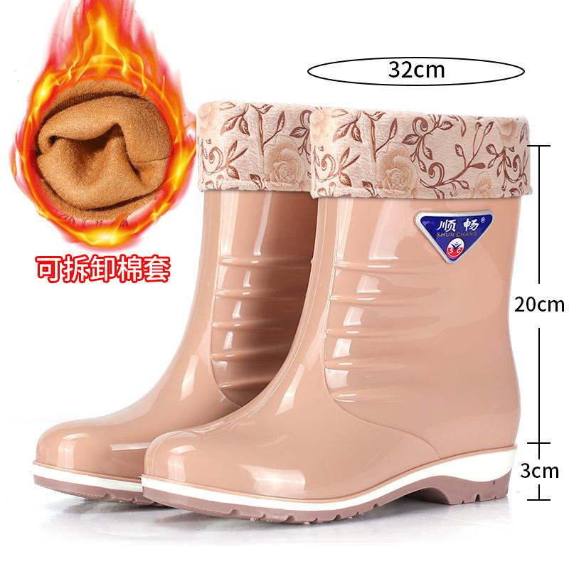 Frühlings- und Herbstmode Regenschuhe Mittellang und Kurz Damen-Gummistiefel Outdoor Ärmel Watschuhe Verdickt Mama Küche Gummischuhe Gartenschuhe