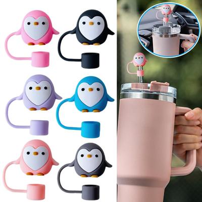 Penguin Straw Cover Caps Silicone Straw Tips Lid 10mm Decor Reusable For Stanleys Topper Cup St J6P8