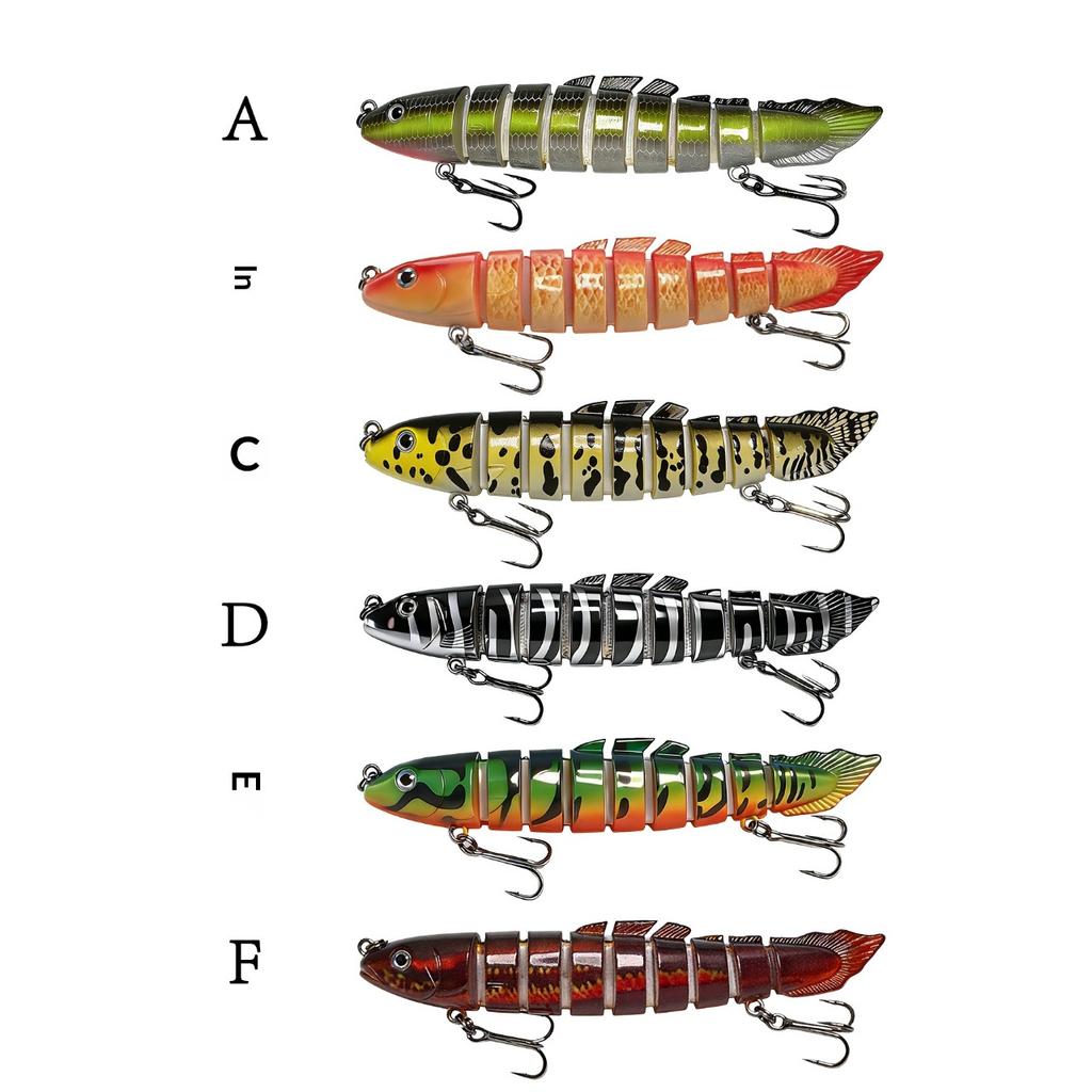 Eight-section bionic pike lure with realistic swimming action. Sharp hooks for solid hooksets, ideal for catching aggressive freshwater predators.