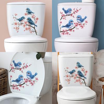 Pfirsichblüten Zweige Vögel Badezimmer Toilette und Heimverschönerungsaufkleber