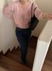 Seamless V-neck Wool Knit Pullover: Women's Autumn/Winter Solid Color Base Layer Top