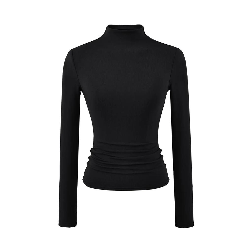 Women's Plus Velvet Thickened Long-Sleeve Cashmere T-Shirt with Half-High Collar and Slimming Waist