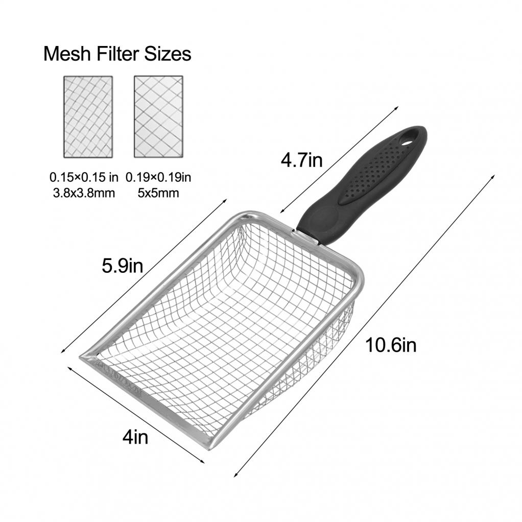 Set med två multifunktionella trädgårdsredskap i metall och plast med nät för sållning och ergonomiska handtag för jordberedning och borttagning av skräp