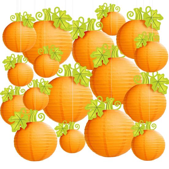 Halloween Pumpkin Lantern Hanging Orange Pumpkin Paper Round Lantern for Harvest Fall