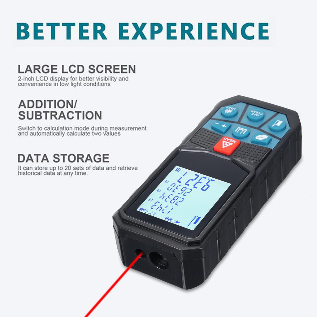 Distance Meter Angle Sensor with 2inch Backlit LCD Screen High Accuracy Multi Measurement Modes Pythagorean Distance Area Volume Angles Measure