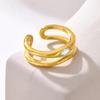 Double-layer Hollow Open Zirconia Rings for Women, Gold Plated Stainless Steel Finger Ring, Luxury Waterproof Jewelry