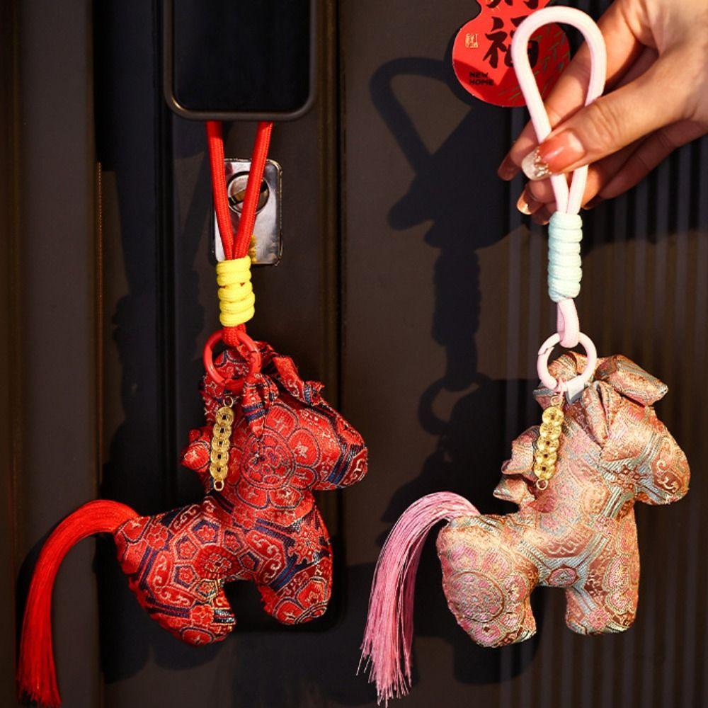 Chinese Style New Years Decoration Traditional Calabash New Year Hanging Ornaments Copper Coin Good Luck Little Horse Keychain