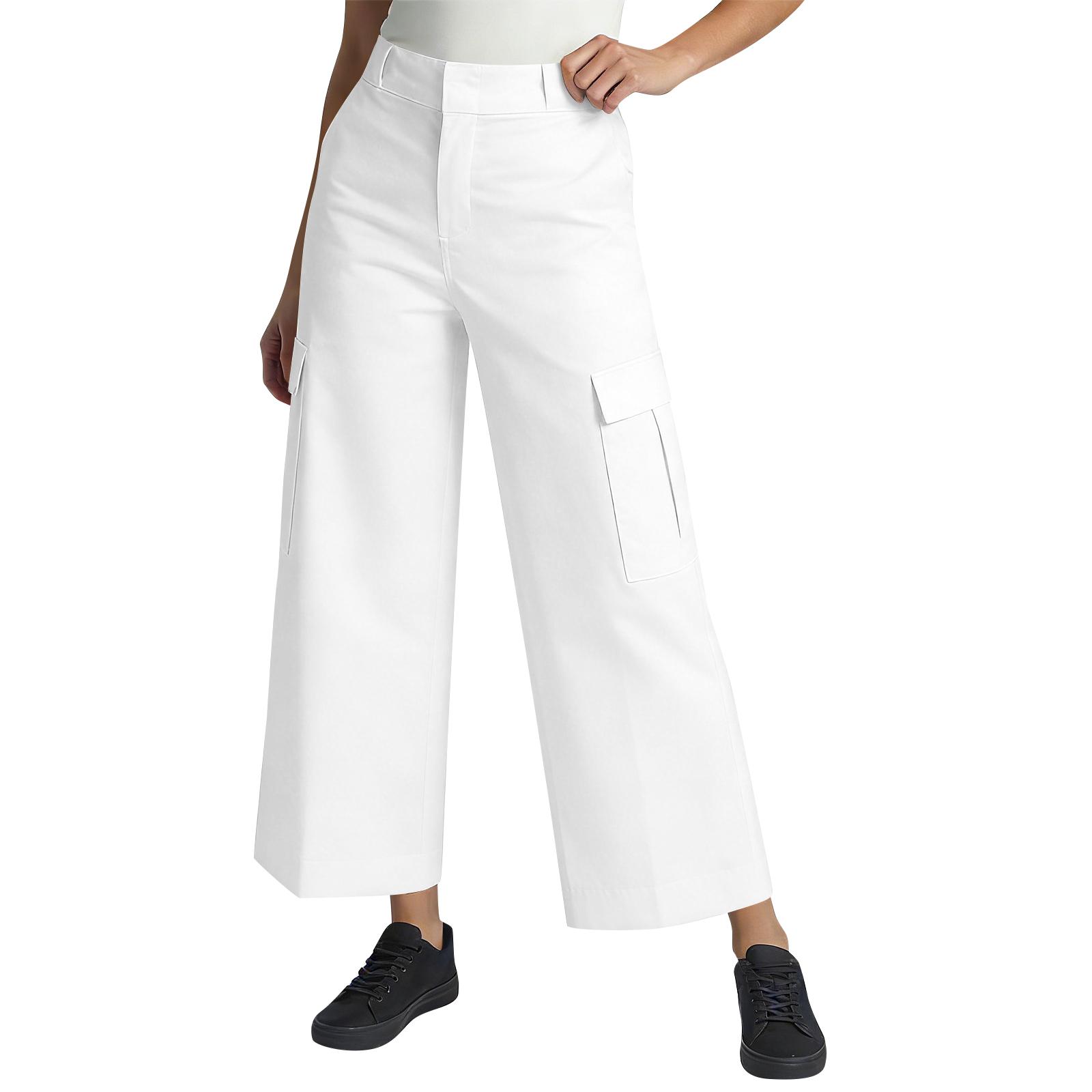 

Women s Wide-Leg Utility Pants, High-Waisted Casual Trousers, Fashionable Multi-Functional Workwear L белый