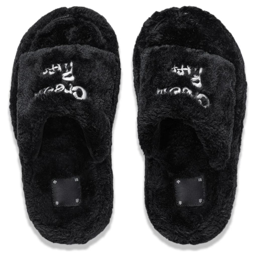 Li Ning Fluffy Comfortable Warm Trendy Versatile Casual Non-Slip Slide Sandals Unisex Footwear Black AZST023-1