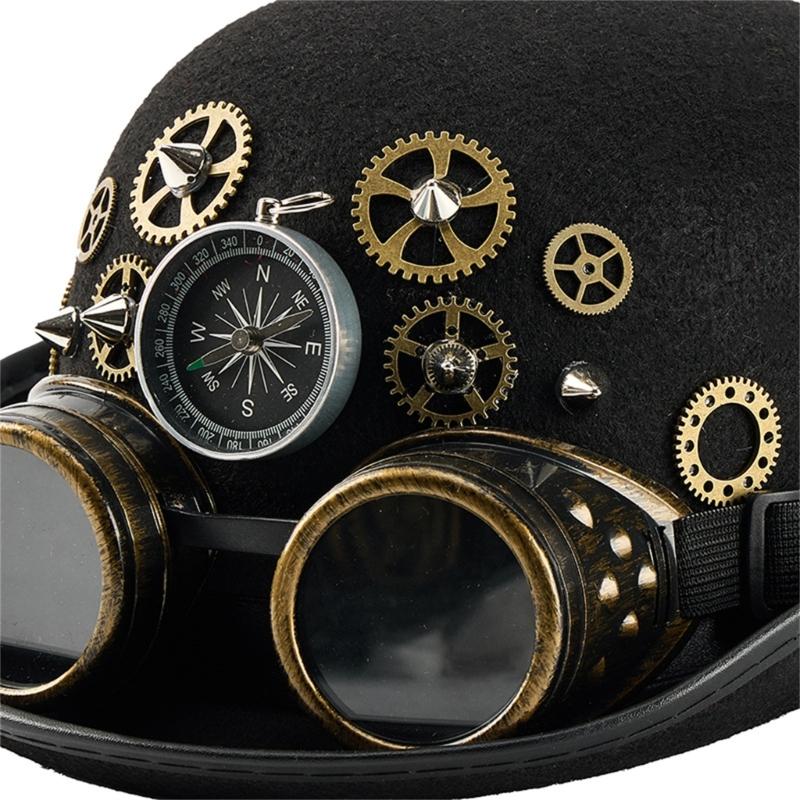 Steampunk Styles Oval Top Hat With Removable Goggles And Compasses Halloween Costume Accessory for Women and Men