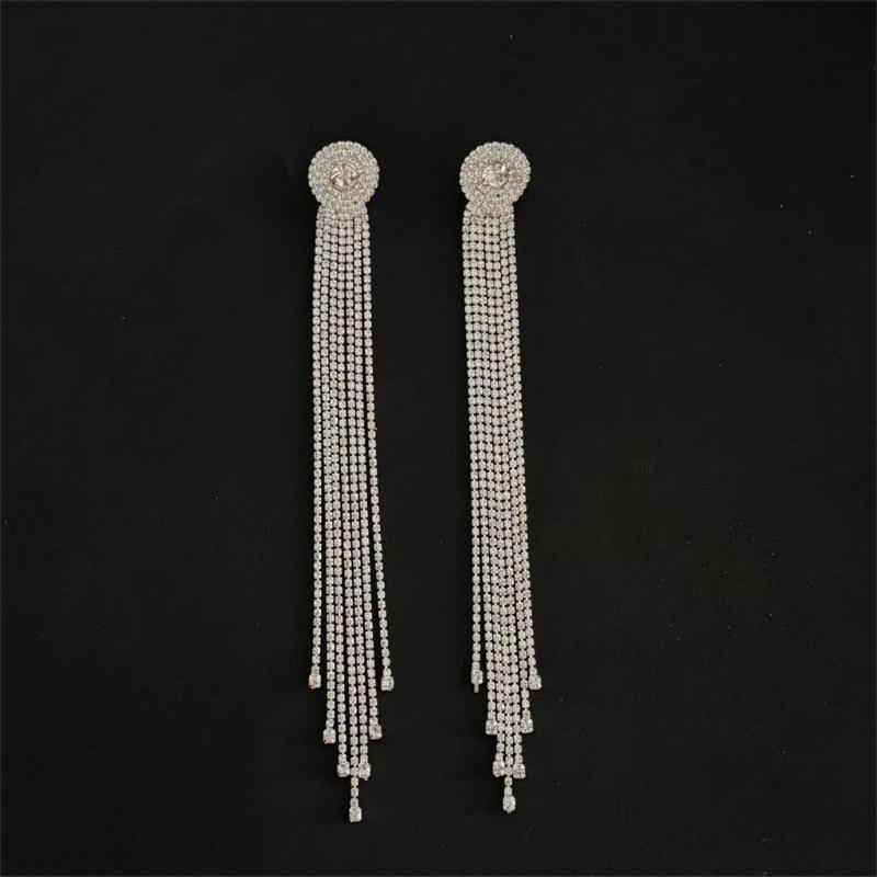 Lightweight Alloy Rhinestones Long Drop Earrings Featuring Flowing Tassels Design Comfortable for Extended Daily Use