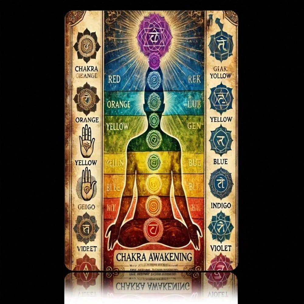 Vintage 7 Chakras Metal Wall Art Yoga Meditation Spiritual Decor Symbols