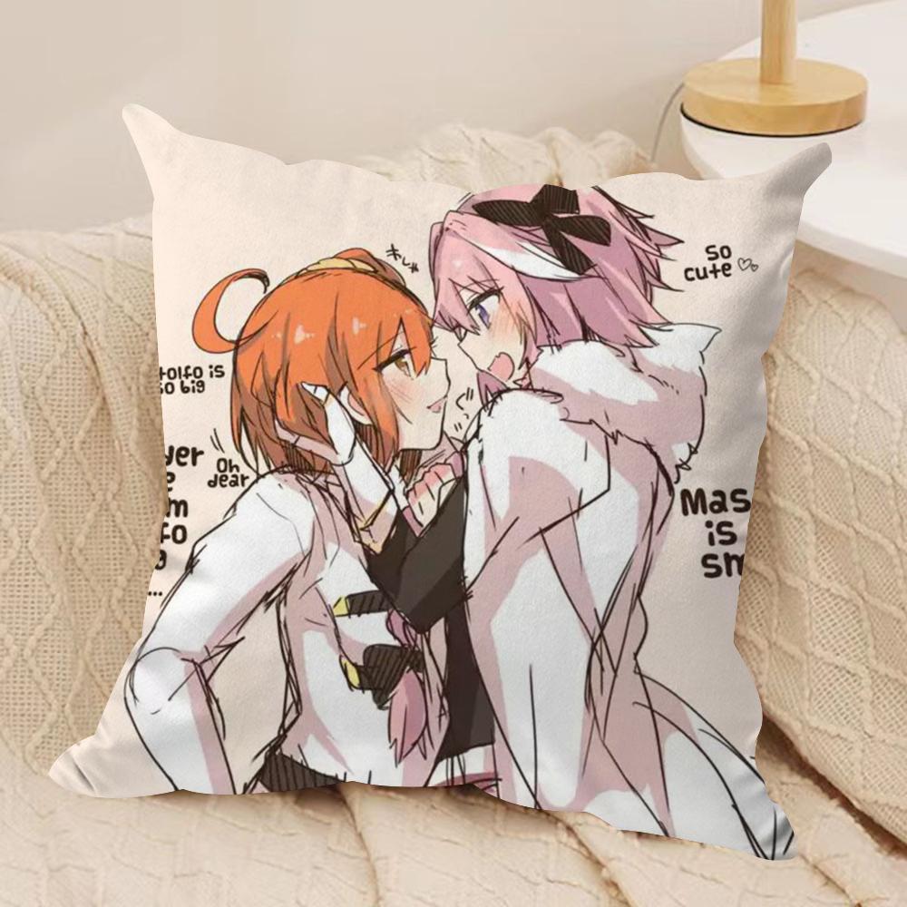 Fate AApocrypha Astolfo Cushion Cover Silky Short Plush DoubleSided Printed Pillow Case for Sofa All Seasons Home Decor Gift