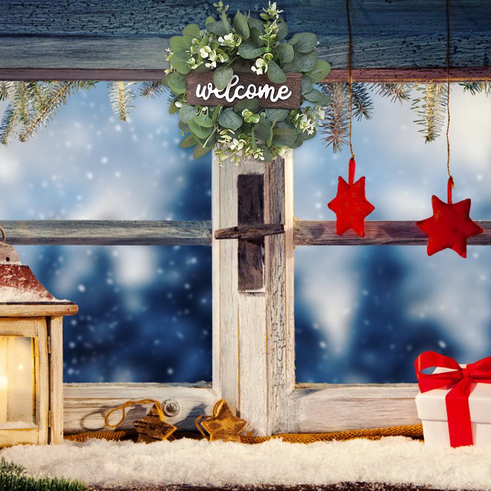 Artificial Wreath Leaves Branch Garland Welcome Sign Door Wreath Welcome Door Sign Wall Wreath for