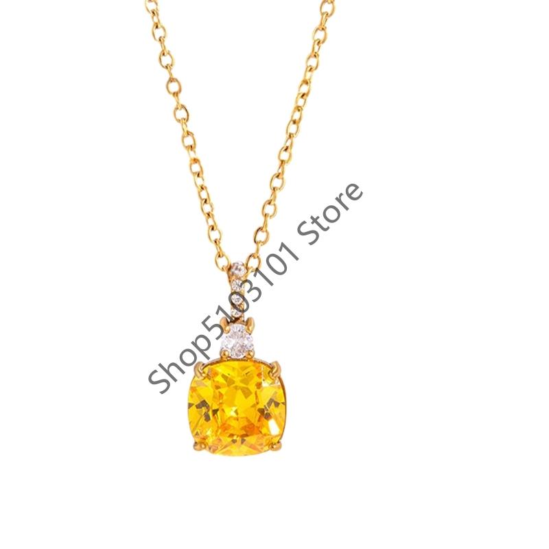 Elegant Square Zircon Pendant Necklace Stainless Steel Trendy Geometric Choker Jewelry Party Gifts For Women Girls