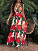 Women's Elegant Tropical Print V-neck Long Dress